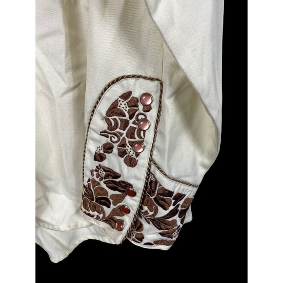 Scully 2XL Shirt White Brown Heavily Embroidered Rodeo Western Pearl Snap Mens - Picture 5 of 7
